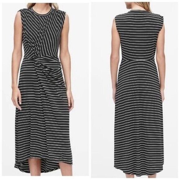 Banana Republic Stripe Twist FrontMidi Dress Size Medium Black & White - Picture 15 of 15